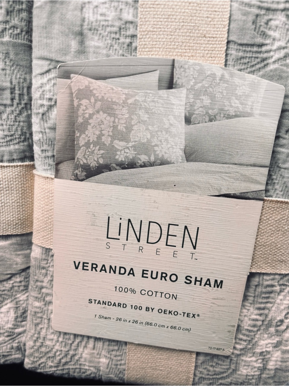 Linden Veranda Euro Sham -  3 Light Gray 1 blue